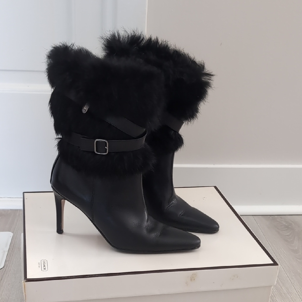 Coach Black rabbit Fur-Trimmed Heeled Boots